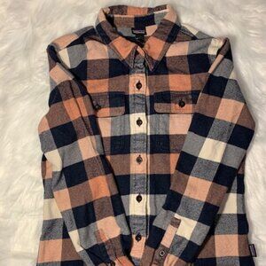Patagonia Fjord Long Sleeve Flannel Brown Orange Beige XS Extra Small Women